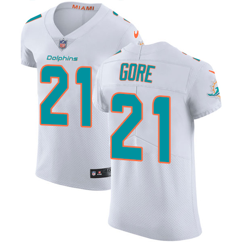 Nike Dolphins #21 Frank Gore White Men's Stitched NFL Vapor Untouchable Elite Jersey - Click Image to Close